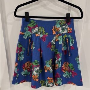 Maeve Floral Blue Skirt with Zipper Accents